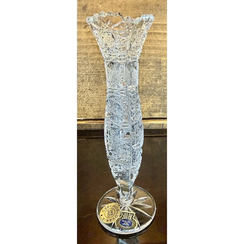 Vintage Czechoslovakia 24% Lead Crystal Hand Cut Vase & Bowl Set 500PK